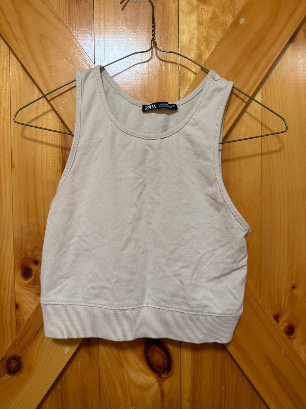 Zara Cream High-Neck Ribbed Crop Tank